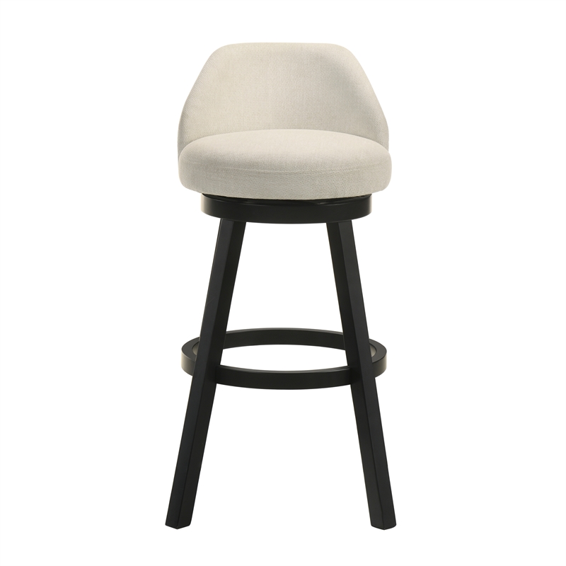 Erika Swivel Wood Bar Height Kitchen Bar Stool in Black with Cream Fabric Seat