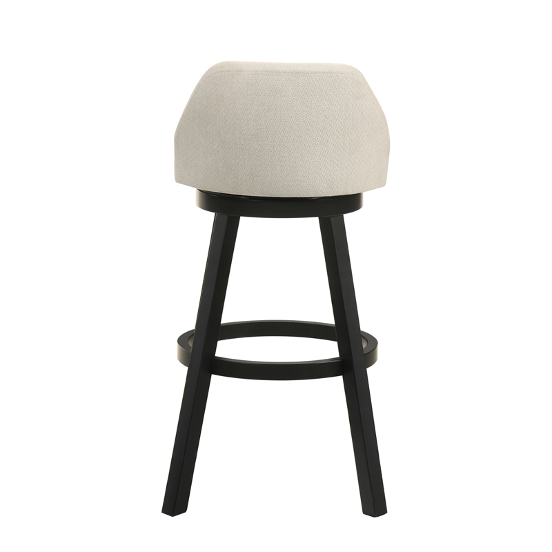 Erika Swivel Wood Bar Height Kitchen Bar Stool in Black with Cream Fabric Seat