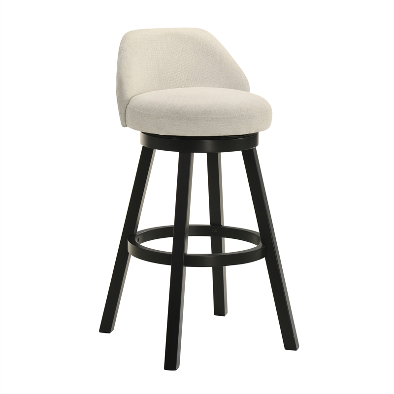 Erika Swivel Wood Bar Height Kitchen Bar Stool in Black w/ Cream Seat - Set of 4
