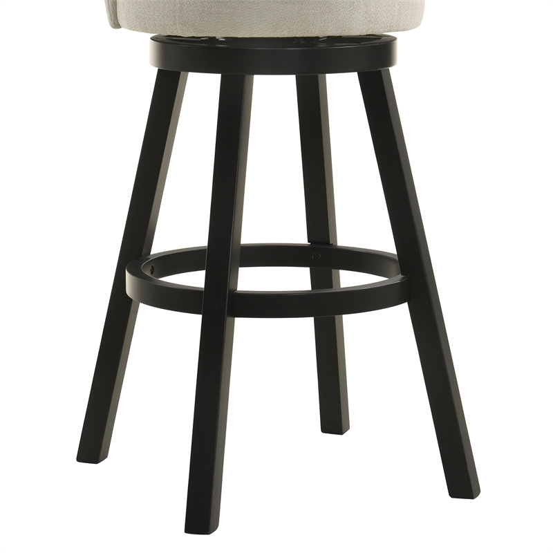 Erika Swivel Wood Bar Height Kitchen Bar Stool in Black w/ Cream Seat - Set of 4