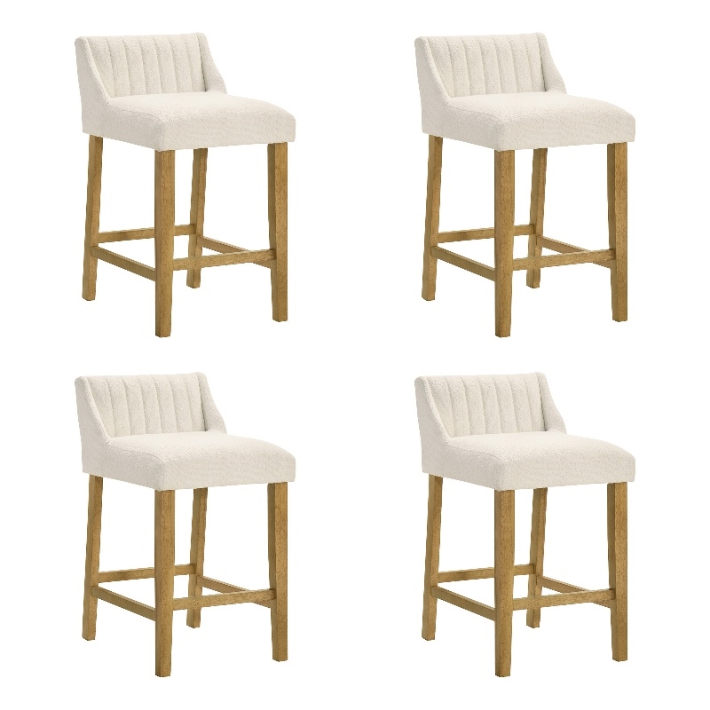 Fauna Wood Counter Height Bar Stool in Amber with White Boucle Seat - Set of 4