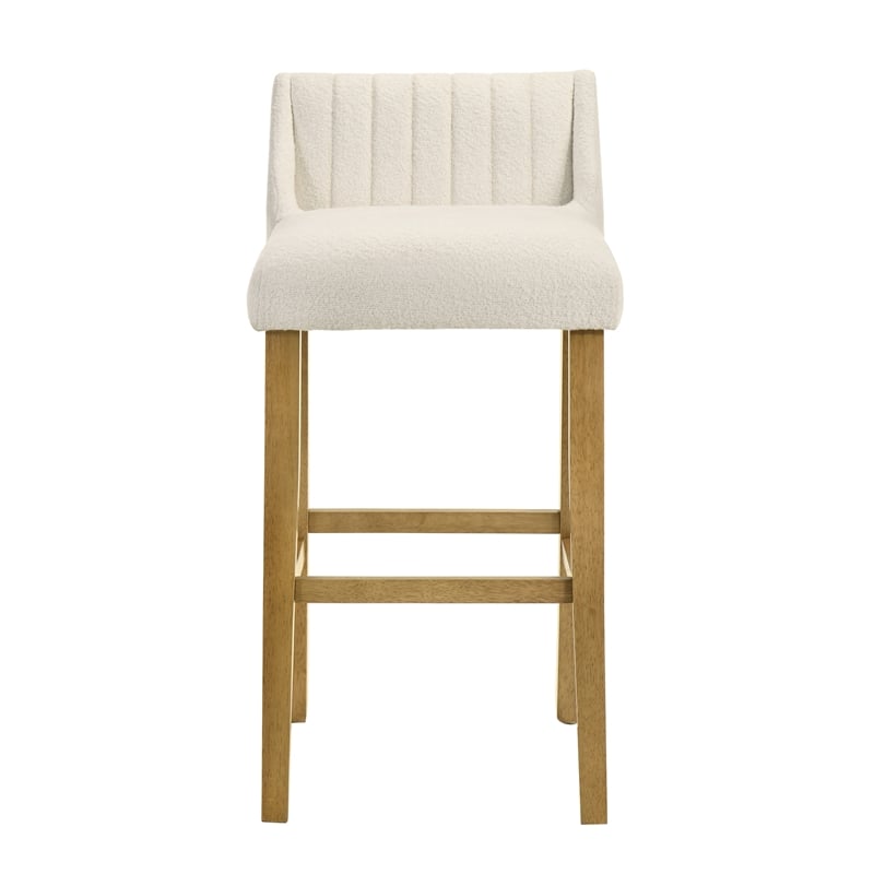 Fauna Wood Bar Height Bar Stool in Amber Glow with White Boucle Seat - Set of 2