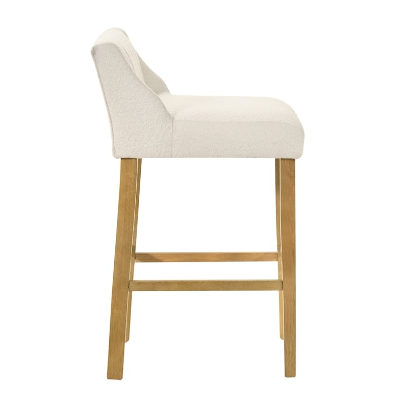 Fauna Wood Bar Height Bar Stool in Amber Glow with White Boucle Seat - Set of 2