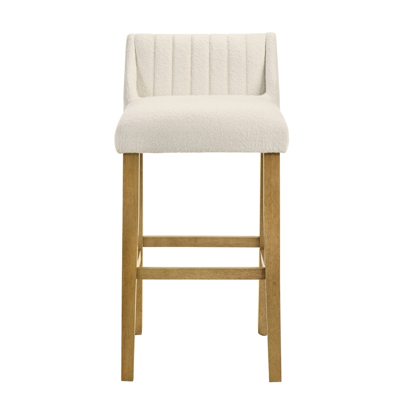 Fauna Wood Bar Height Kitchen Bar Stool in Amber/White Boucle Seat - Set of 4