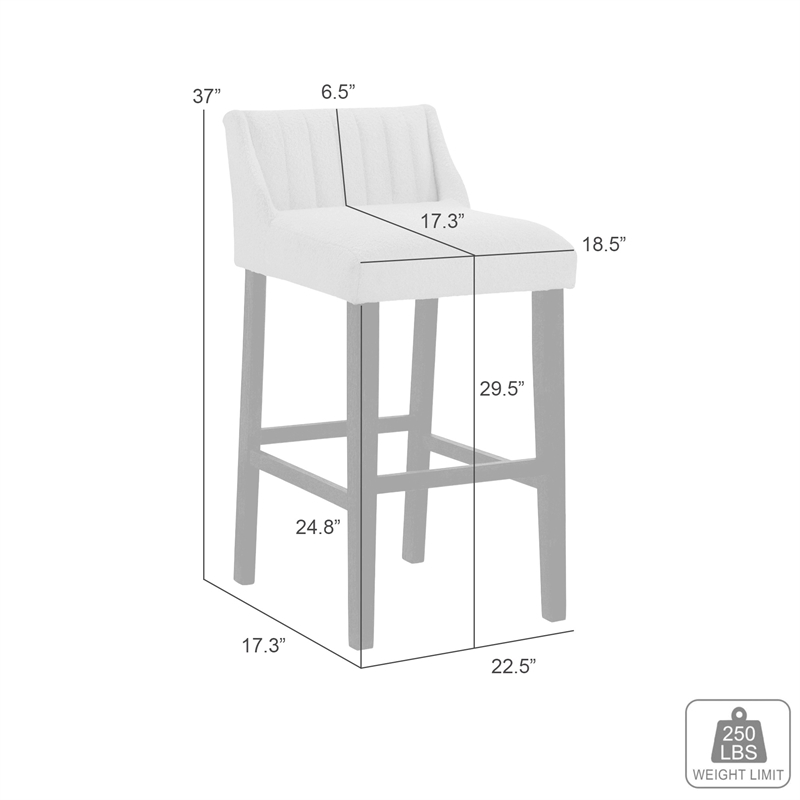 Fauna Wood Bar Height Kitchen Bar Stool in Amber/White Boucle Seat - Set of 4