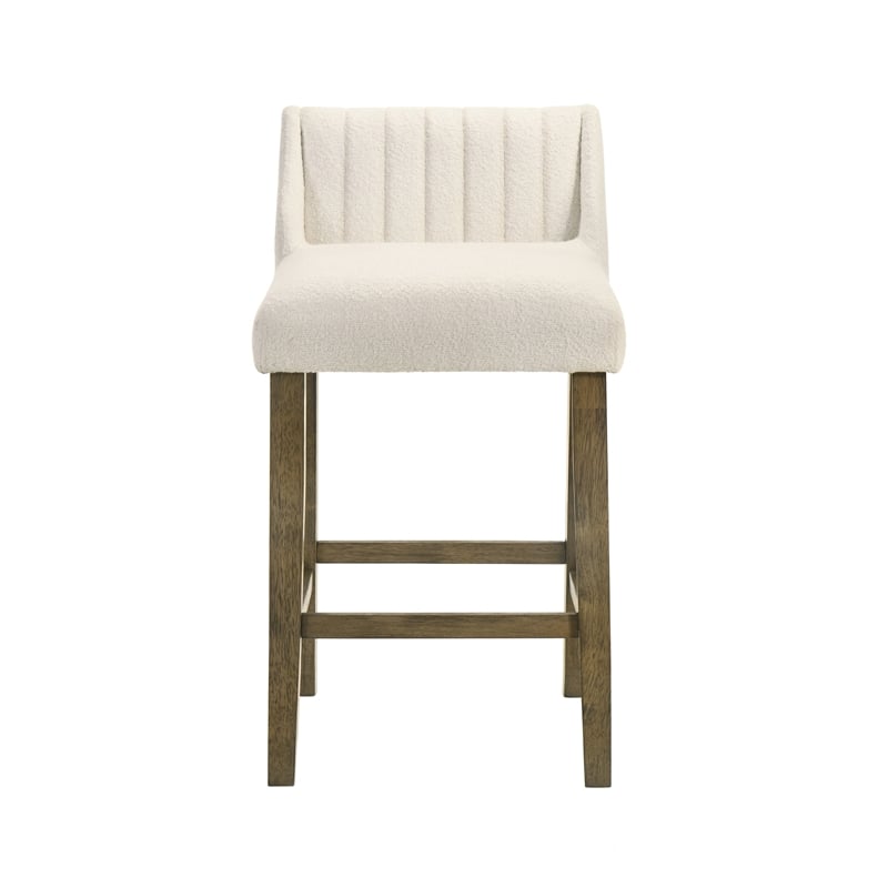Fauna Wood Counter Height Kitchen Bar Stool in Putty Brown/White Boucle Seat