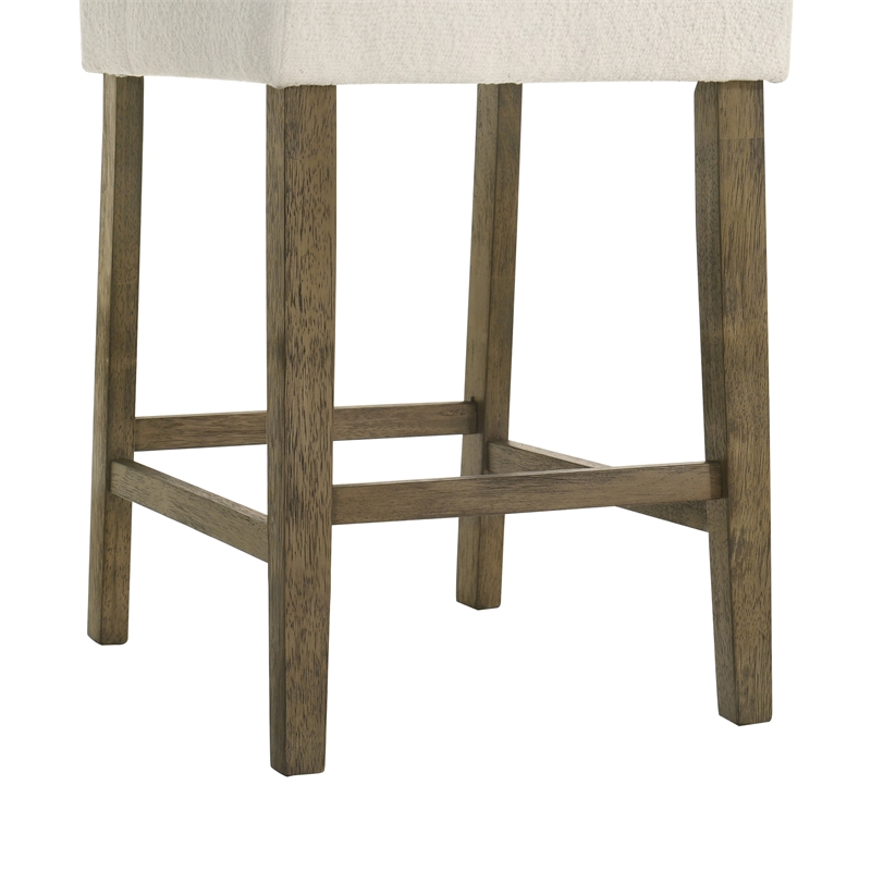 Fauna Wood Counter Height Kitchen Bar Stool in Putty Brown/White Boucle Seat