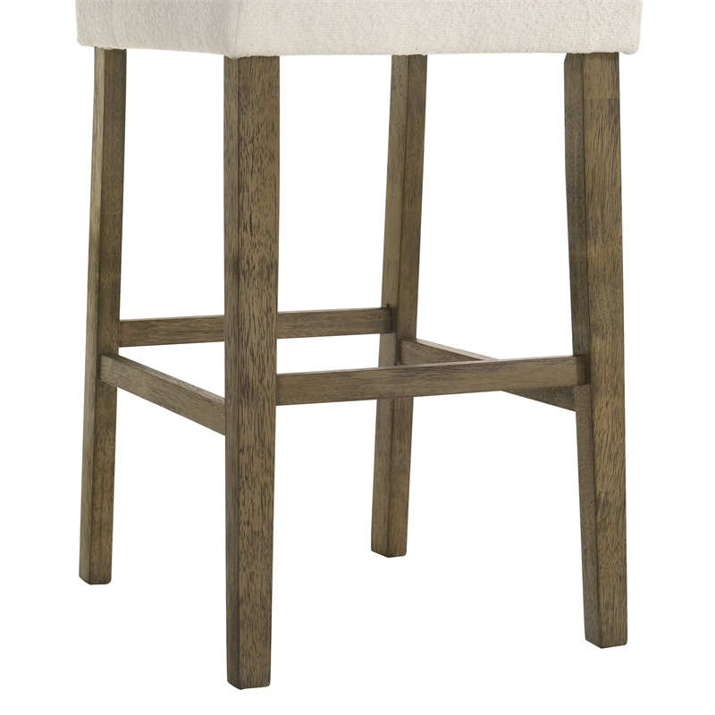 Fauna Wood Bar Height Kitchen Bar Stool in Putty Brown/White Boucle Fabric Seat