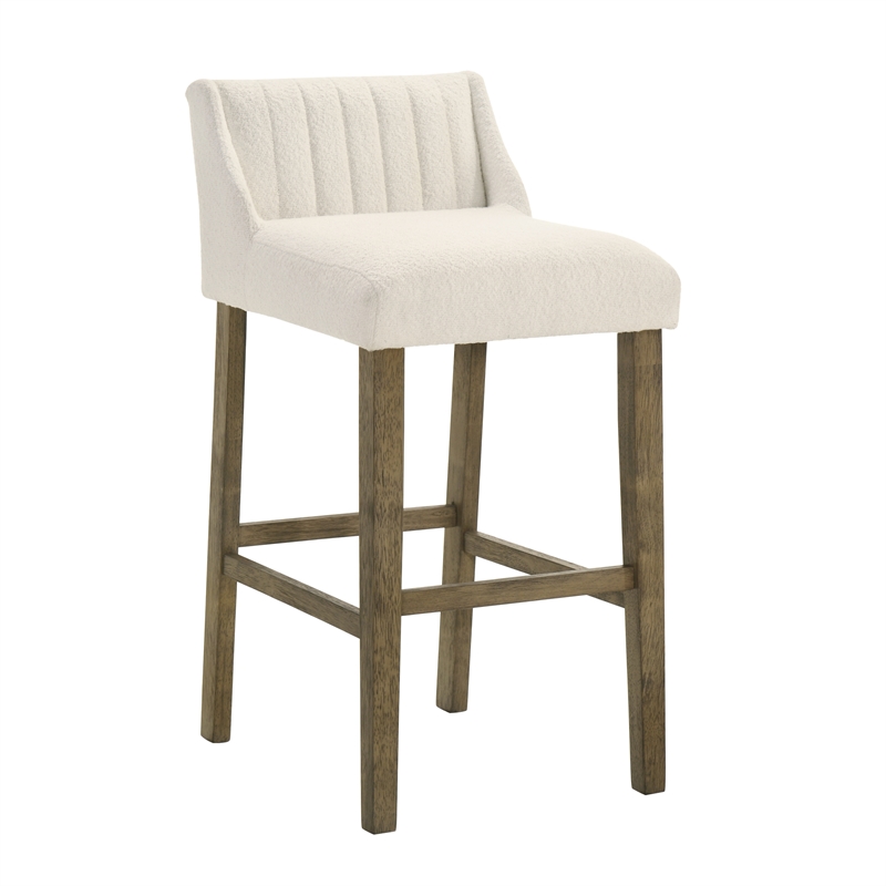 Fauna Wood Bar Height Bar Stool in Putty Brown with White Boucle Seat - Set of 2