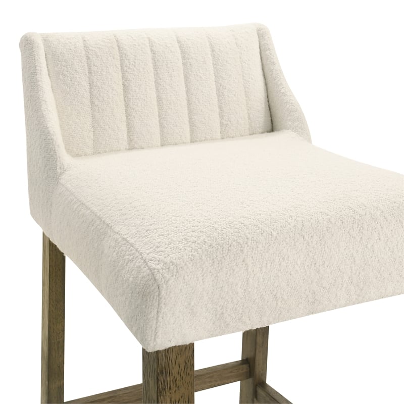 Fauna Wood Bar Height Bar Stool in Putty Brown with White Boucle Seat - Set of 2