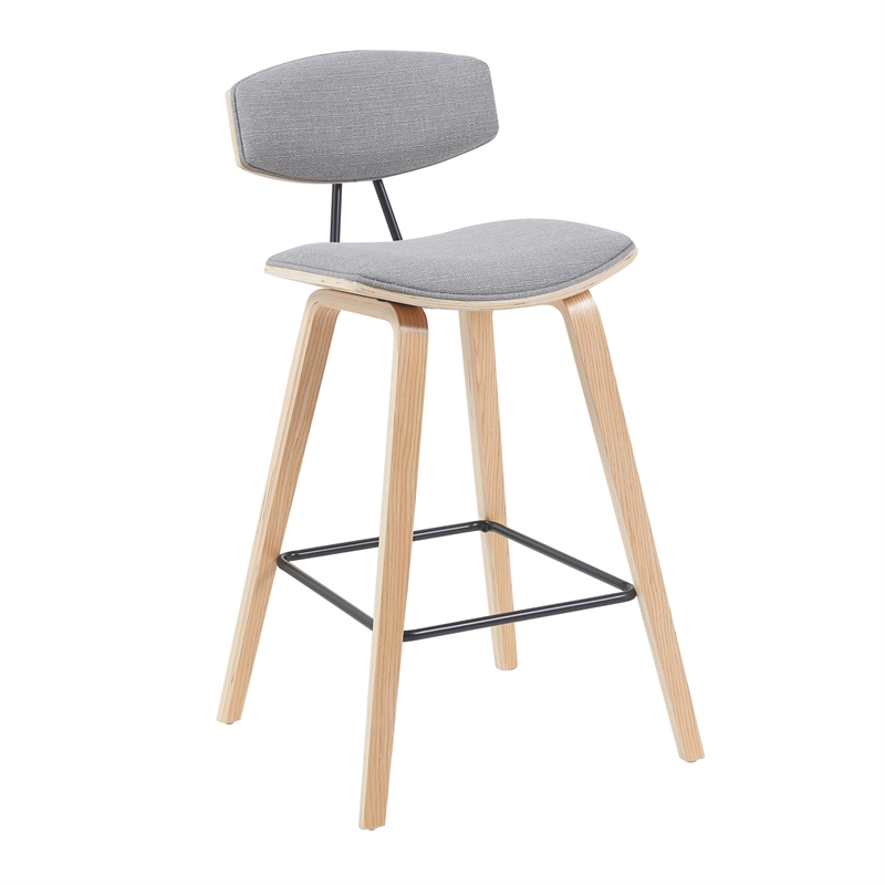 Fox Swivel Bar Height Stool with Grey Seat and Oak Wood Frame- Set of 3