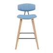 Fox Swivel Counter Height Bar Stool with Light Blue Seat and Oak Wood Frame