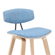 Fox Swivel Counter Height Bar Stool with Light Blue Seat and Oak Wood Frame