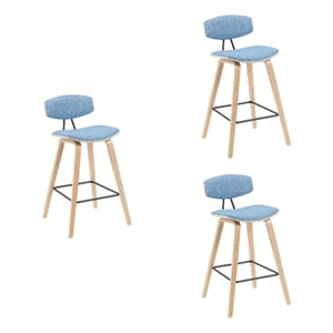 Fox Swivel Counter Height Bar Stool with Light Blue Seat and Oak-Set of 3