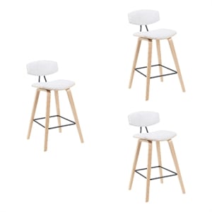 Fox Swivel Counter Height Bar Stool with White Seat and Oak Wood Frame- Set of 3