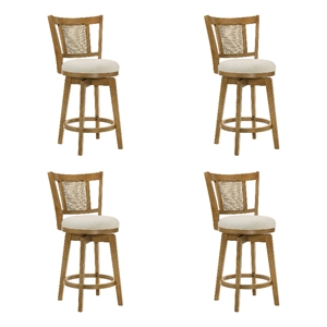 Isla 30&quot Amber Glow Bar Height Swivel Barstool with Ivory Fabric Seat - Set of 4