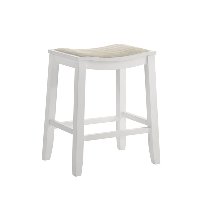 Iyani Coastal Wood Counter Height Bar Stool in White/Dune Cloud Seat- Set of 3