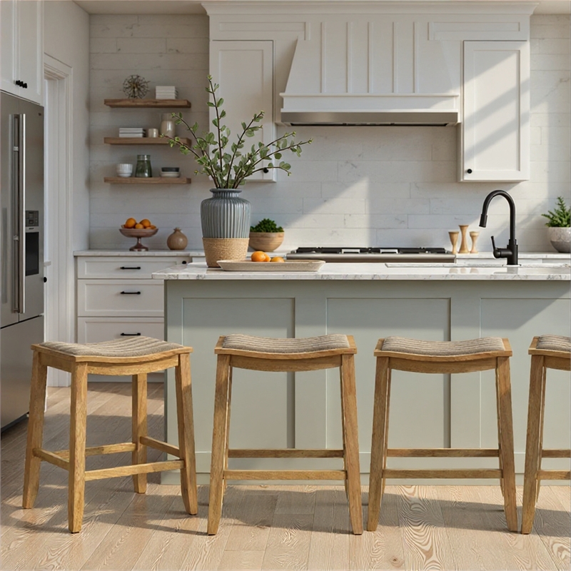Iyani Wood Counter Height Bar Stool in Amber with Twilight Taupe Seat - Set of 2
