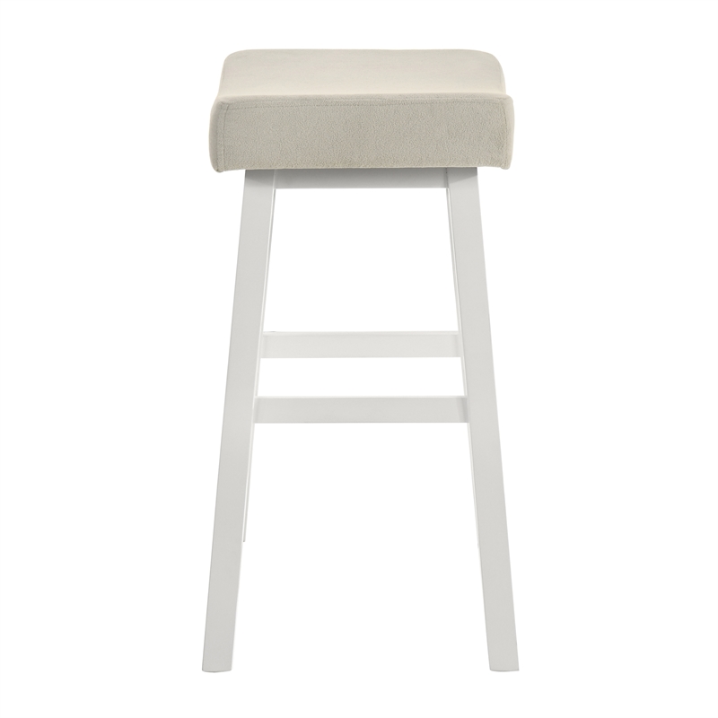 Lenon Wood Bar Height Kitchen Bar Stool in White/Cream Fabric Seat - Set of 3