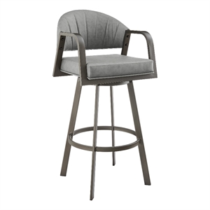 Marcie 30&quot Swivel Bar Stool in Mineral Finish and Vintage Gray Faux Leather