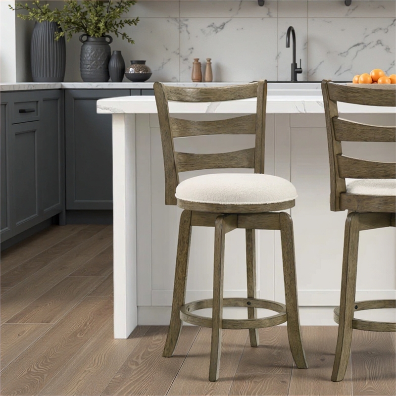 Melindra Swivel Wood Counter Height Bar Stool in Putty Brown with White Seat