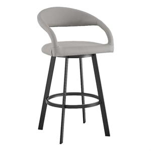 Ramona 30&quot Swivel Bar Stool with Matte Black Iron and Light Gray Faux Leather