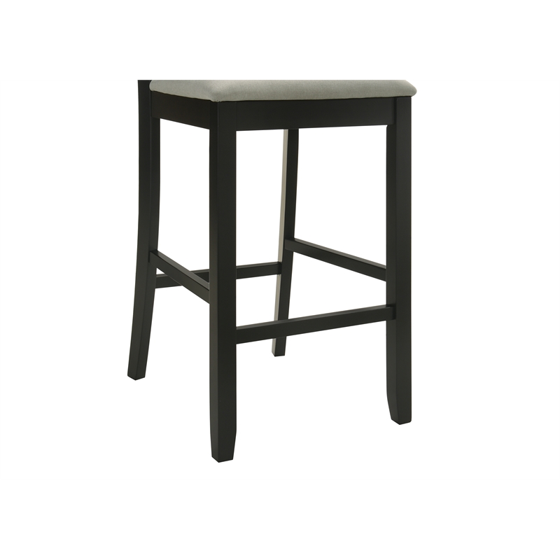 Ren 30 in. Matte Black Bar Height Rubberwood Barstool with Fog Fabric Seat