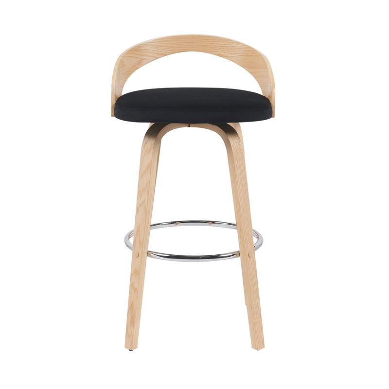 Sonia Swivel Bar Height Stool with Black Upholstered Seat and Oak Wood Finish
