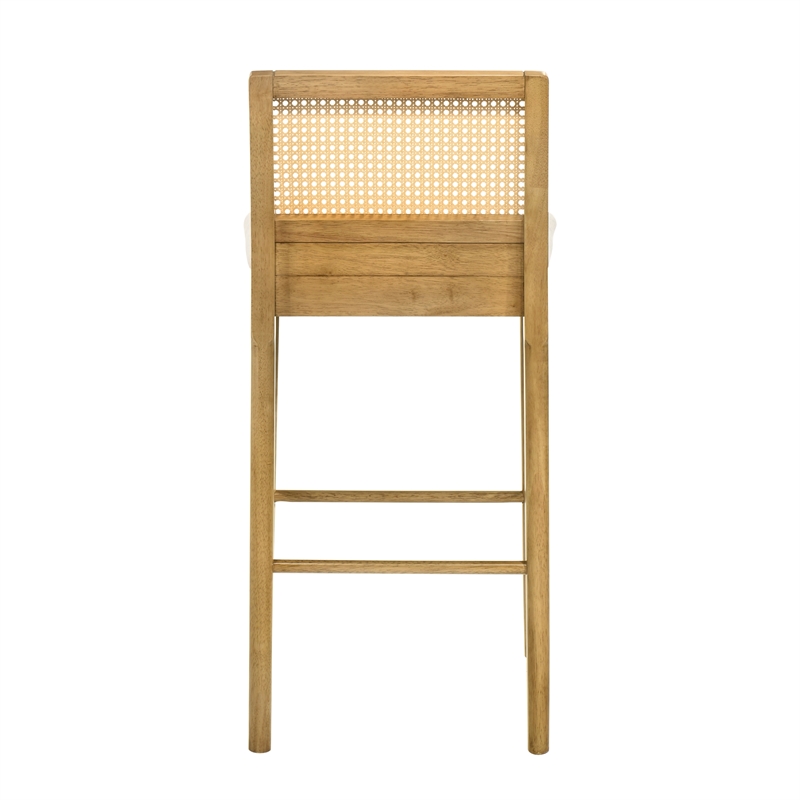 Tobias Wood Bar Height Kitchen Bar Stool in Amber Glow with White Boucle Seat