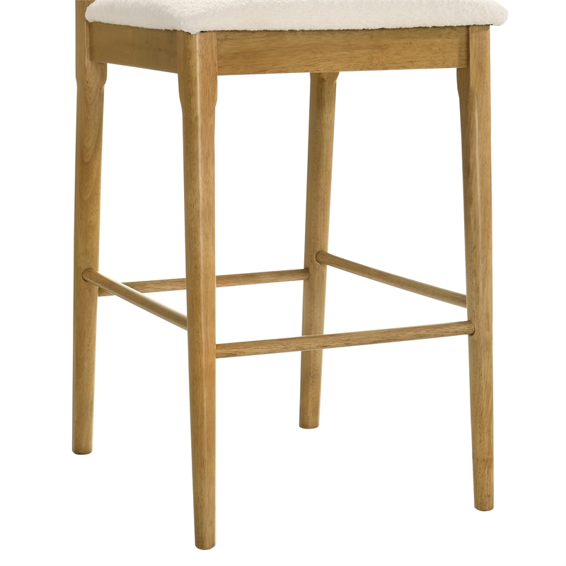 Tobias Wood Bar Height Kitchen Bar Stool in Amber with White Boucle - Set of 4