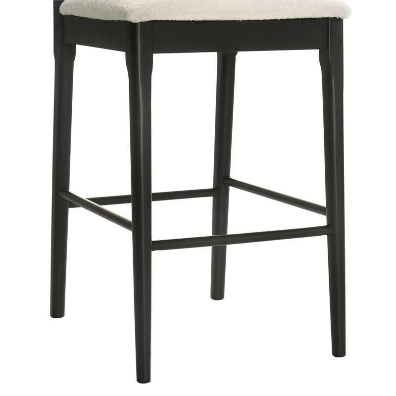 Tobias Wood Bar Height Kitchen Bar Stool in Black/White Boucle Seat - Set of 4