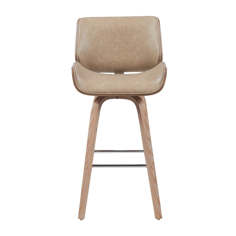 Tyler Swivel Bar Stool with White Wash Wood and Vintage Brown Upholstery