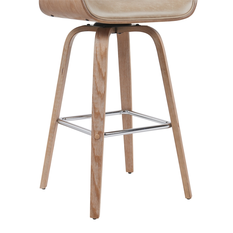 Tyler Swivel Bar Stool with White Wash Wood and Vintage Brown Upholstery
