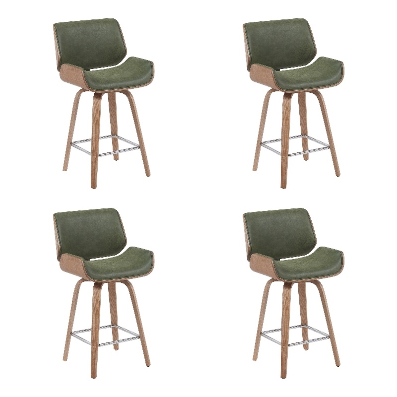 Tyler Counter Height Swivel Bar Stool in White Wash Wood/Green Seat- Set of 4