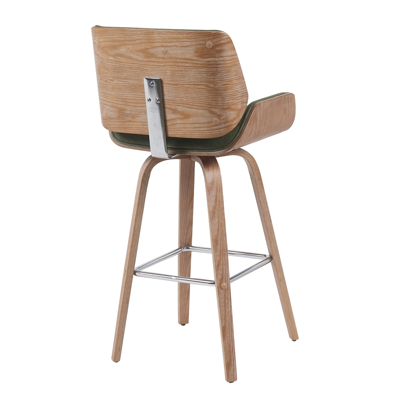 Tyler Swivel Bar Stool with White Wash Wood & Vintage Green Upholstery- Set of 3