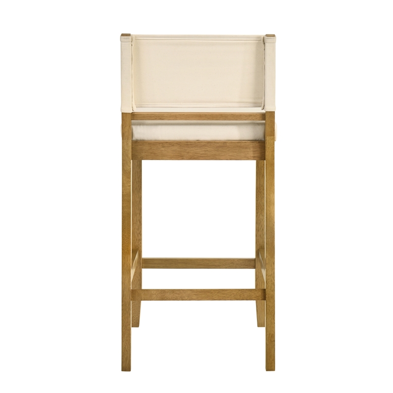 Yaneli Natural Wood Bar Height Bar Stool in Amber Glow with White Fabric Seat