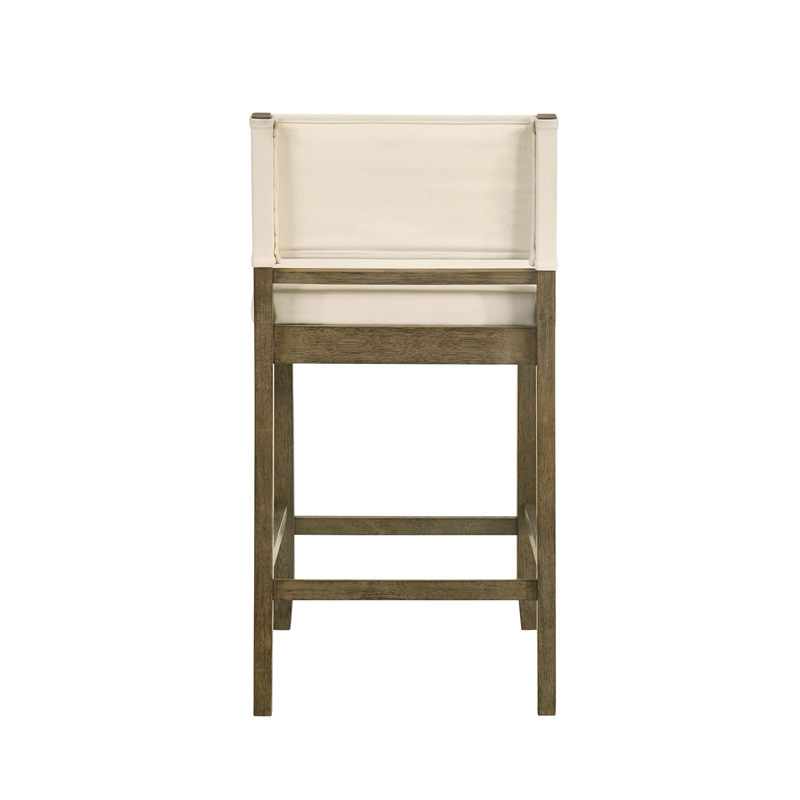 Yaneli Natural Wood Counter Height Bar Stool in Putty Brown/White Fabric Seat