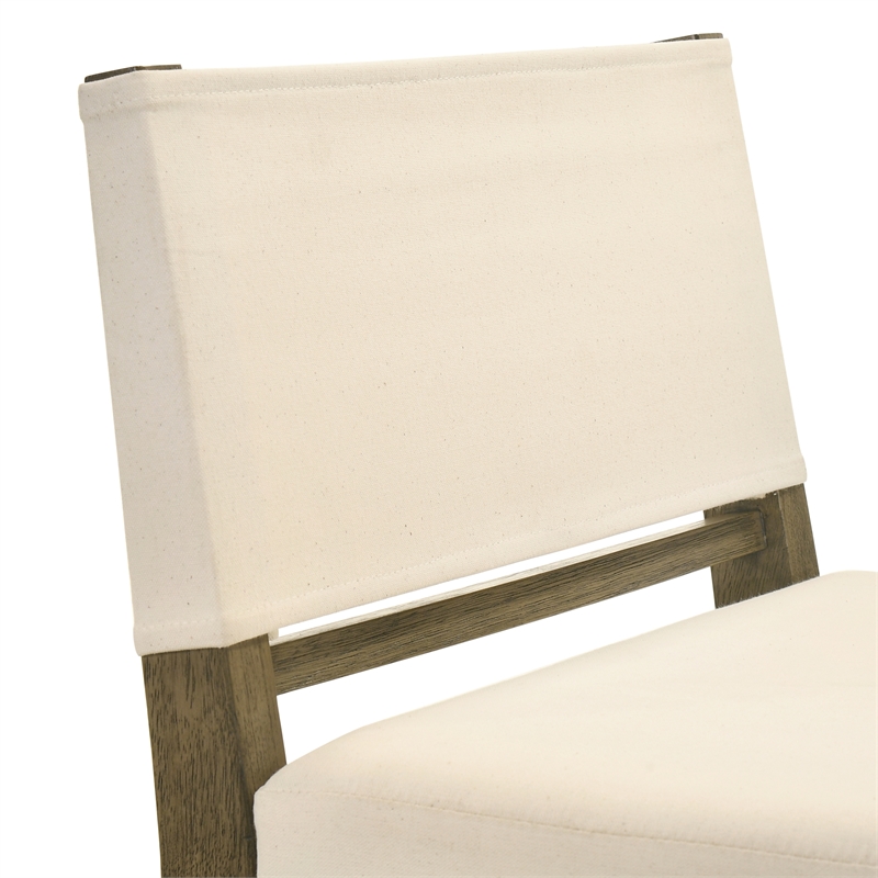 Yaneli Natural Wood Counter Height Bar Stool in Putty Brown/White Fabric Seat