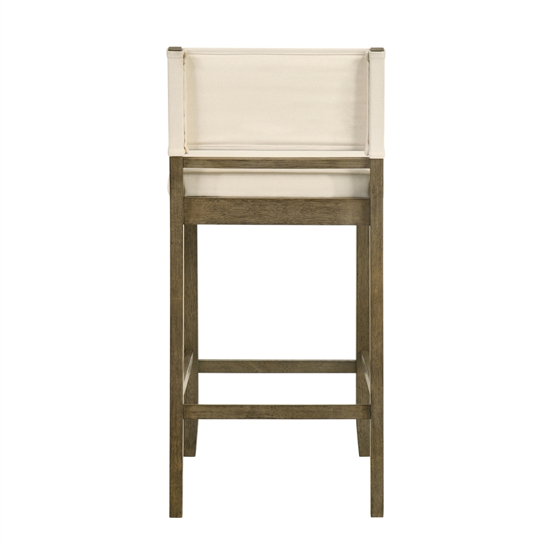 Yaneli Natural Wood Bar Height Bar Stool in Putty Brown with White Fabric Seat