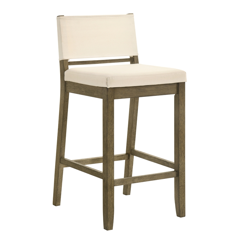 Yaneli Bar Height Bar Stool in Putty Brown with White Fabric Seat - Set of 2