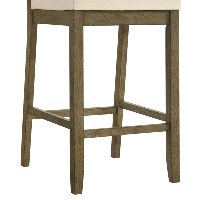Yaneli Bar Height Bar Stool in Putty Brown with White Fabric Seat - Set of 2