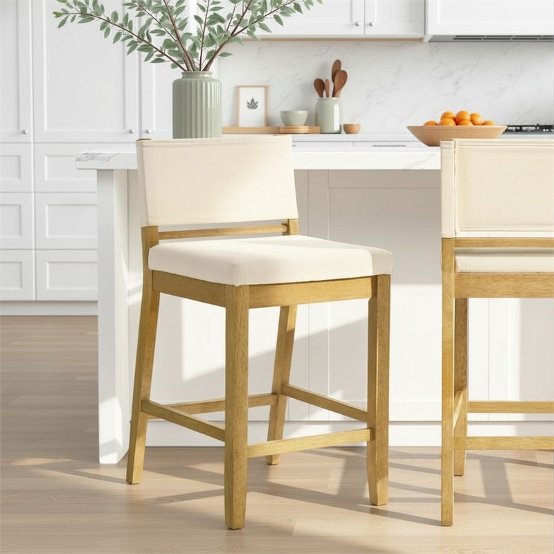 Yaneli Counter Height Kitchen Bar Stool in Amber Glow/White Fabric - Set of 4