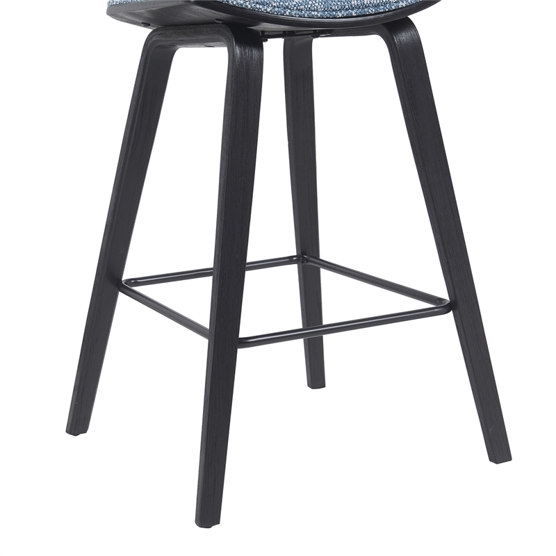 Fox Swivel Counter Height Bar Stool with Blue Seat and Black Brushed Wood Frame