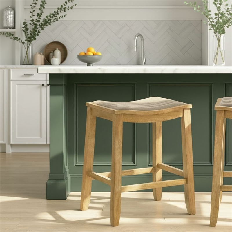 Iyani Wood Counter Height Kitchen Bar Stool in Amber Glow/Twilight Taupe Seat