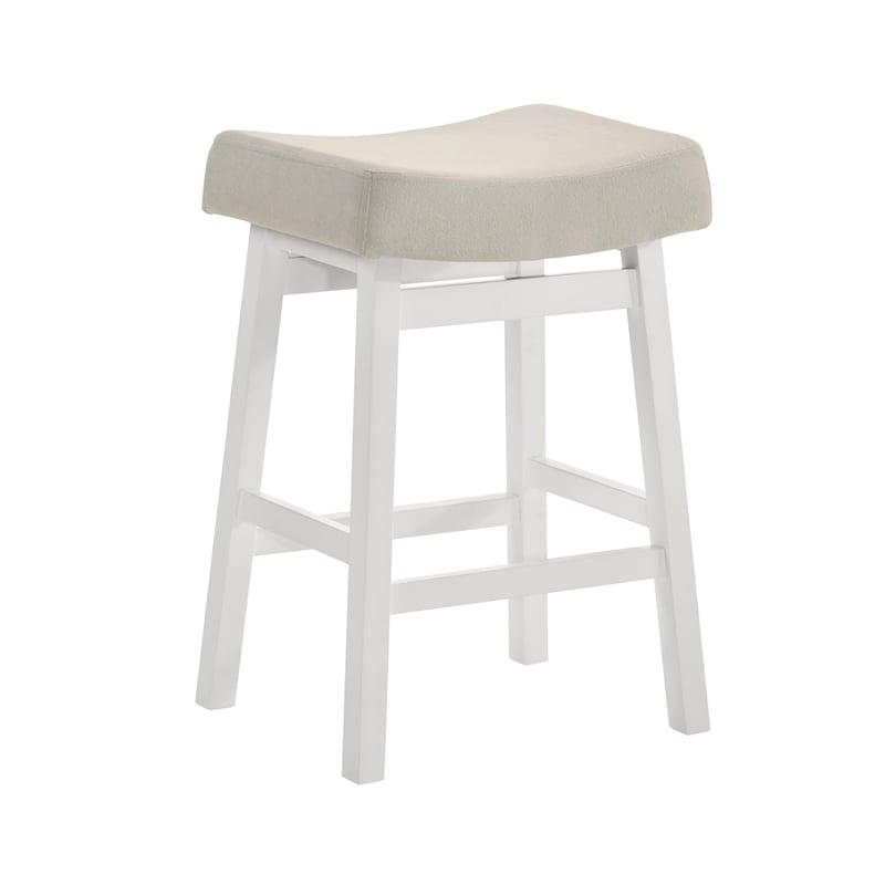 Lenon Wood Counter Height Bar Stool in White with Cream Fabric Seat - Set of 2