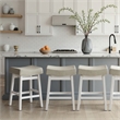 Lenon Wood Counter Height Kitchen Bar Stool in White with Cream Fabric Seat