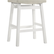 Lenon Wood Counter Height Kitchen Bar Stool in White with Cream Fabric Seat