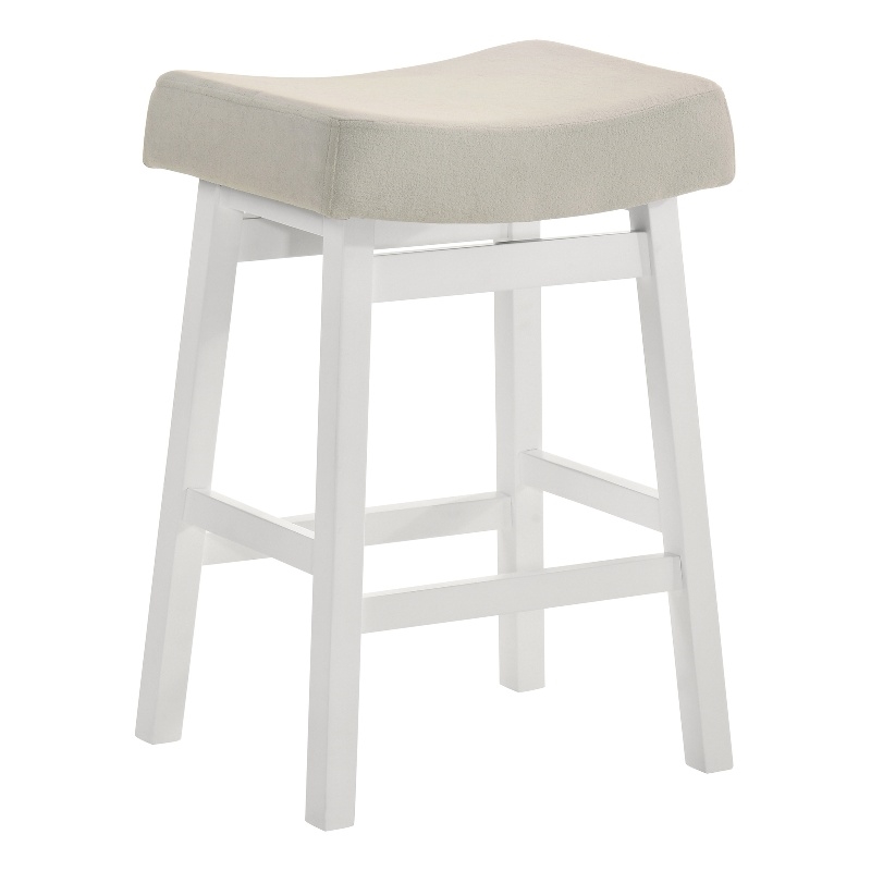 Lenon Wood Counter Height Kitchen Bar Stool in White with Cream Fabric Seat