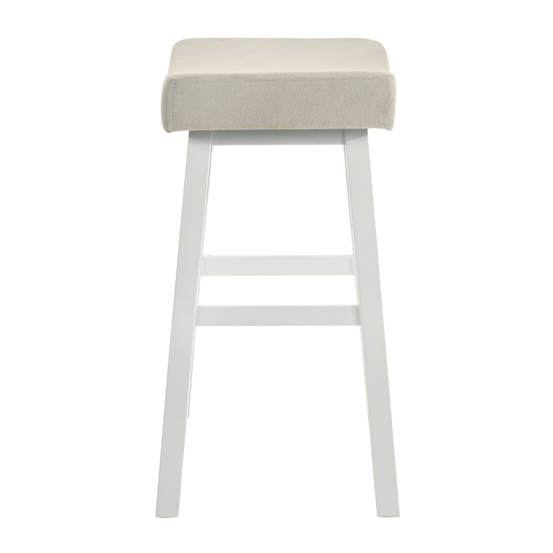Lenon Wood Bar Height Kitchen Bar Stool in White with Cream Fabric Seat