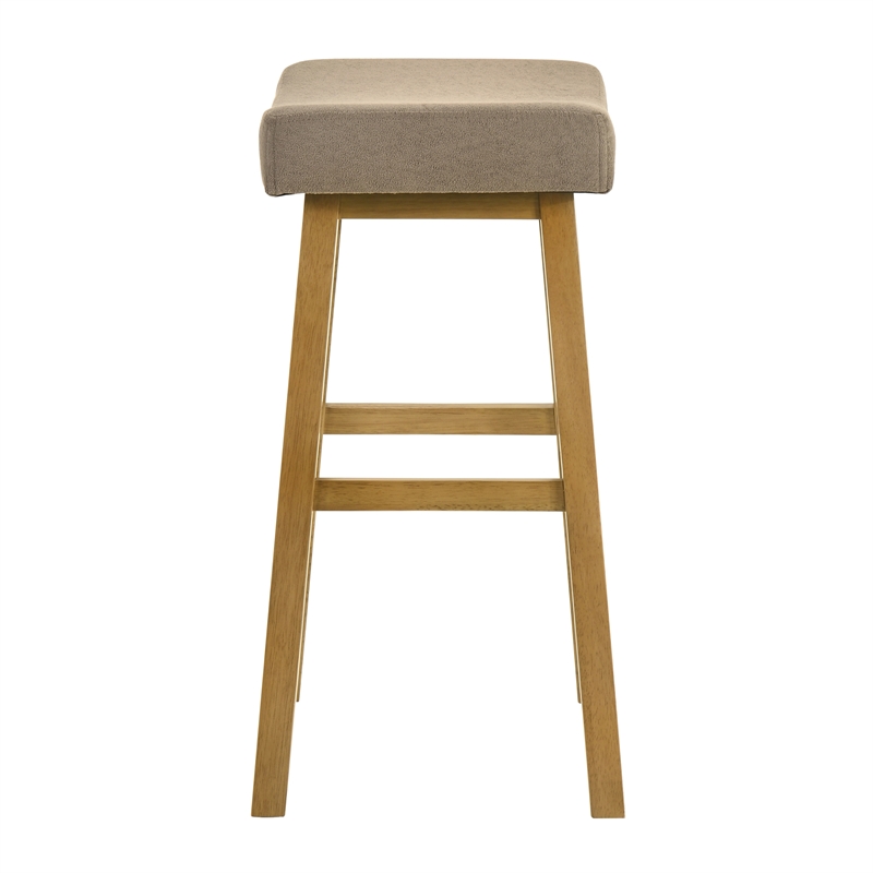 Lenon Wood Bar Height Kitchen Bar Stool in Amber Glow with Taupe Fabric Seat